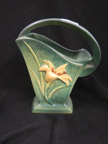 Appraisal: Roseville Zephyr Lily Art Pottery Basket green - excellent