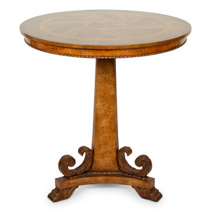 Appraisal: A Baker Regency Style Mahogany Walnut and Elmwood Center Table