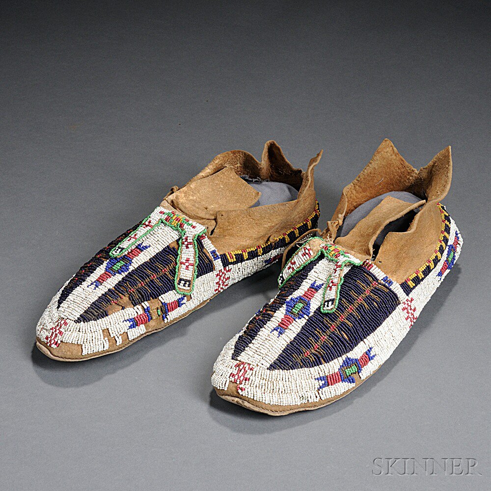 Appraisal: Arapaho Beaded Hide Man's Moccasins c late th century with