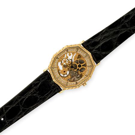 Appraisal: Gold and Diamond Skeleton Wristwatch Piaget Estimate -