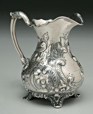 Appraisal: Coin silver pitcher pear form scroll handle floral and scroll