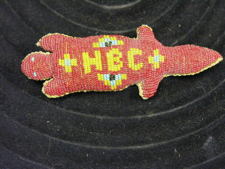 Appraisal: NATIVE AMERICAN BEADED BEAVER AMULET Hand sewn with sinew All