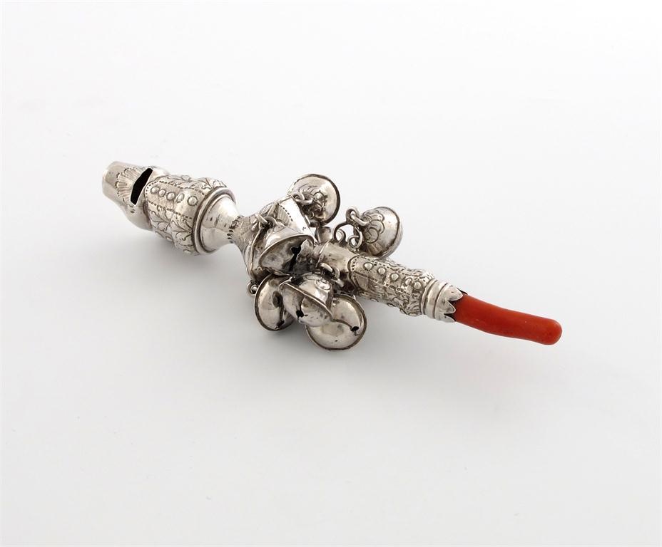 Appraisal: A late th early th century silver baby s rattle