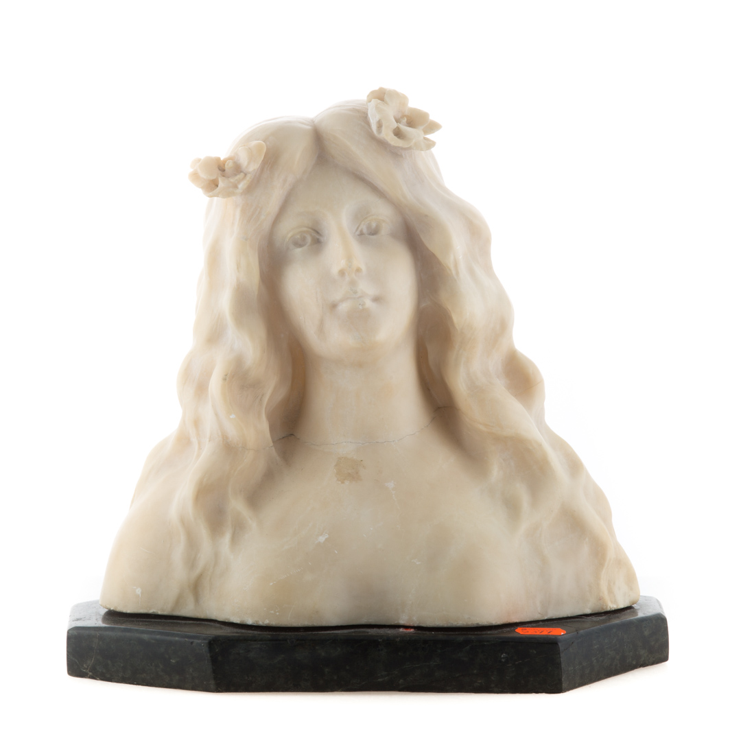 Appraisal: Marble bust of woman signed illegibly on a marble base