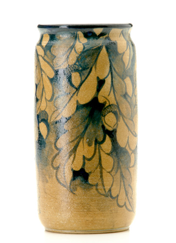 Appraisal: SUSAN FRACKELTON Salt-glazed stoneware vase painted with oak leaves and