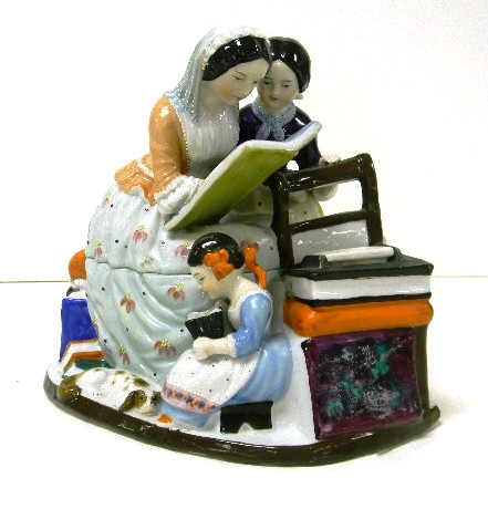 Appraisal: Staffordshire figural porcelain inkwell mother educating her daughters removable top