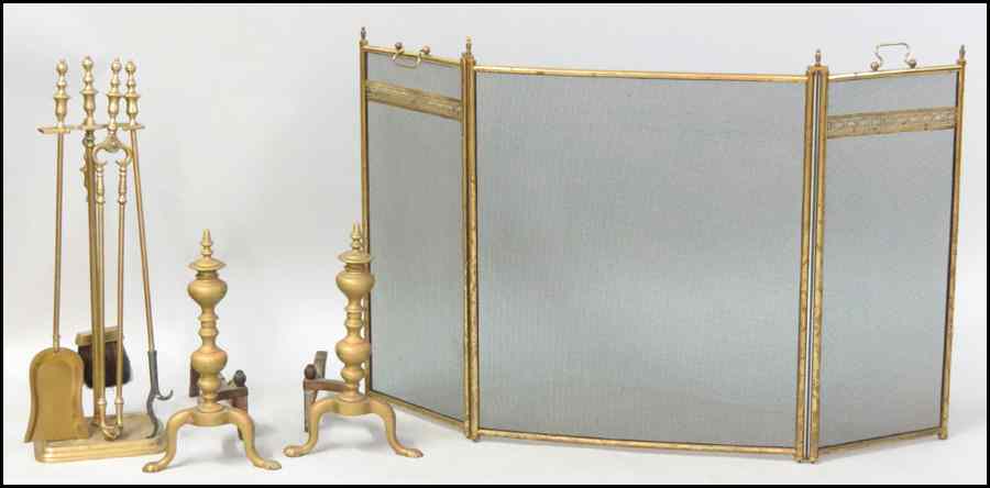 Appraisal: SUITE OF FIREPLACE ACCESSORIES Including a firescreen set of fireplace