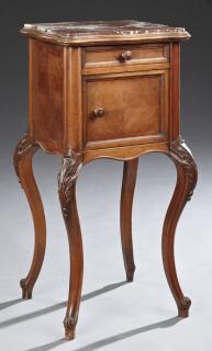 Appraisal: Louis XV Style Carved Walnut Marble Top Nightstand Louis XV