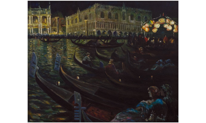 Appraisal: Oil on Canvas On the canal at night Venice Unsigned