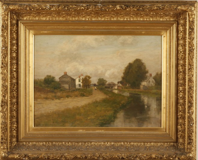 Appraisal: Canal landscape oil on canvas x SLL Artist American -