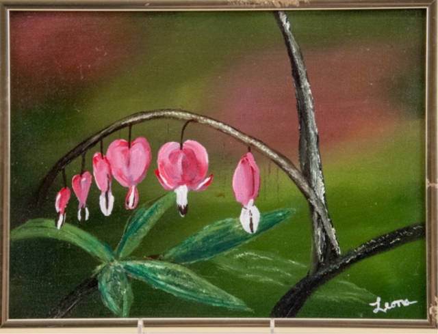 Appraisal: Oil Acrylic on Canvas Bleeding Hearts at Dusk Leona Bittner