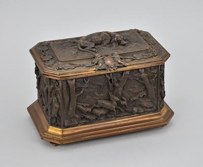 Appraisal: A Cast Metal Jewelry Casket Partially in a gilt finish