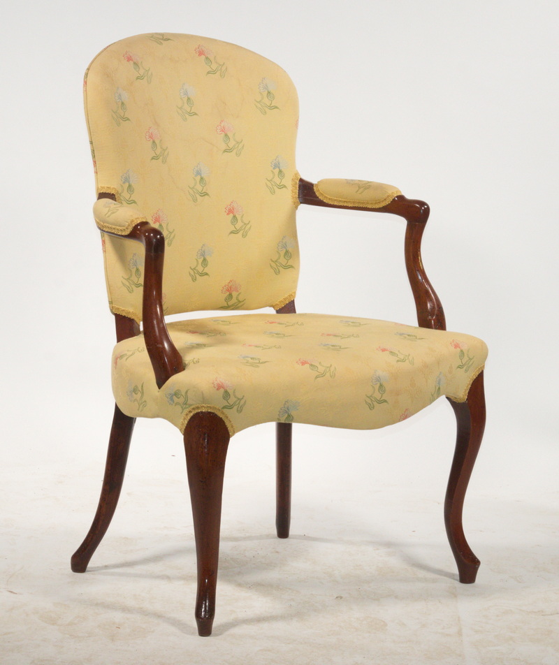 Appraisal: FRENCH STYLE 'S BOUDOIR ARMCHAIR Mahogany Frame Armchair simplified Louis