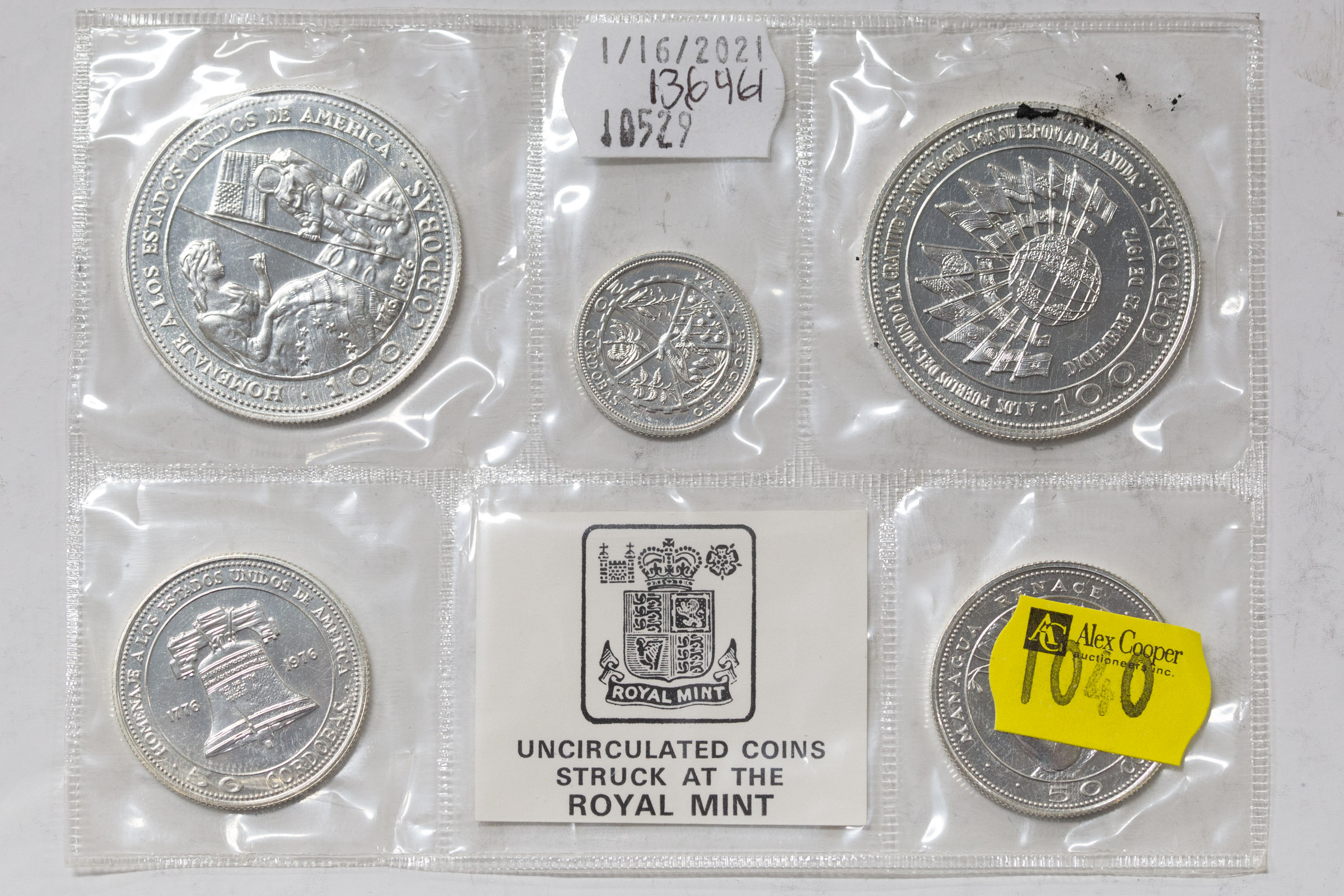 Appraisal: SILVER COIN MINT SET NICARAGUA Two Cordobas total oz Two