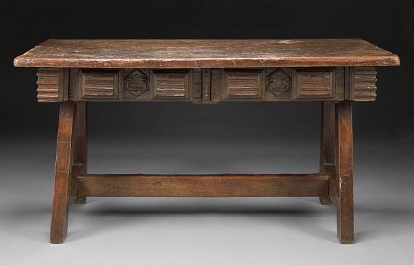 Appraisal: An Italian Baroque style walnut table incorporating antique and later