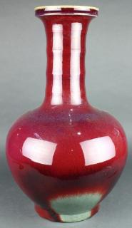 Appraisal: Chinese Flambe Stick Neck Vase Chinese large flambe glazed porcelain