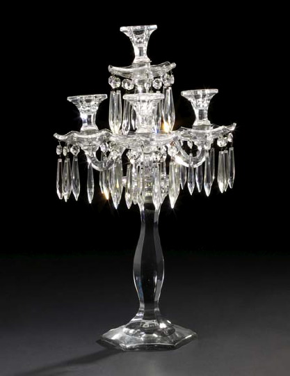 Appraisal: Baccarat Panel-Pressed Glass Tall Four-Light Candelabrum first quarter th century