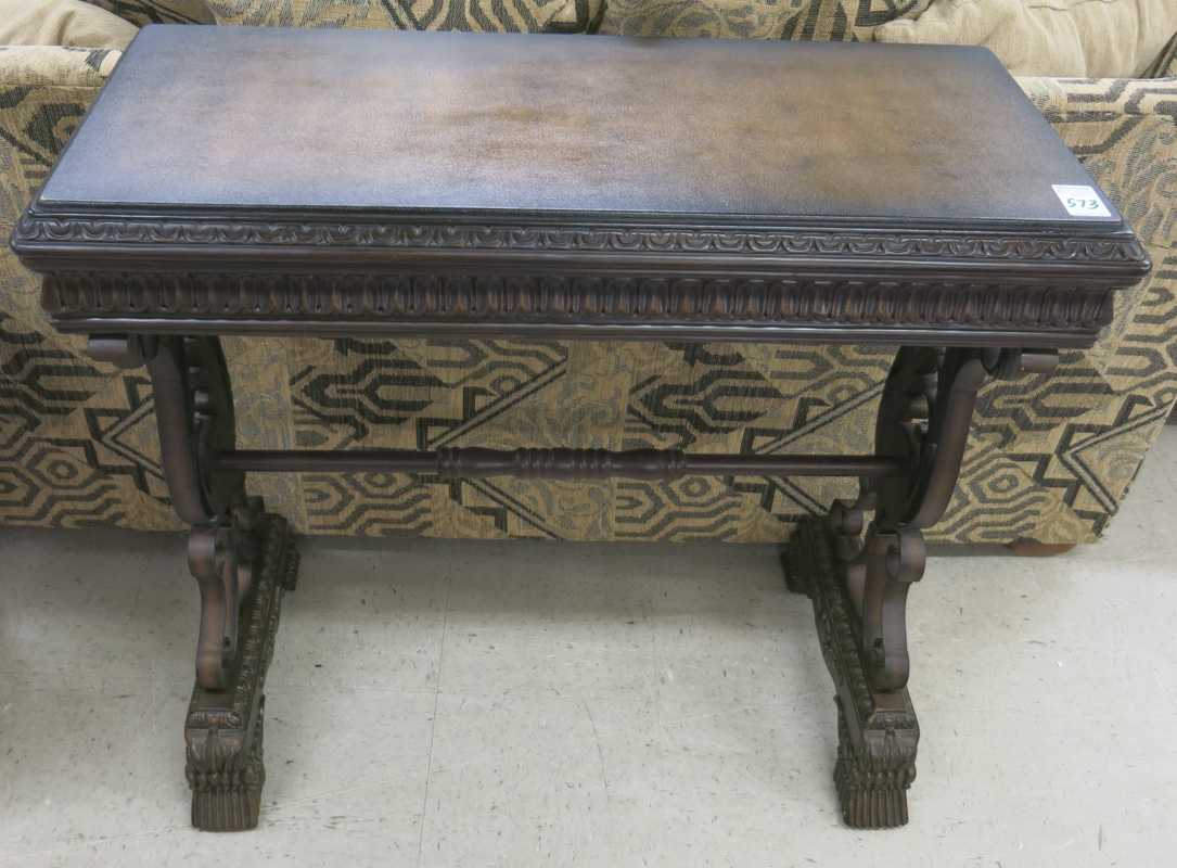 Appraisal: CONSOLE TABLE rectangular wood and leather top on wood and