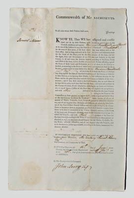 Appraisal: Samuel Adams signed document partially printed appointment of Ebenezer Broadbook