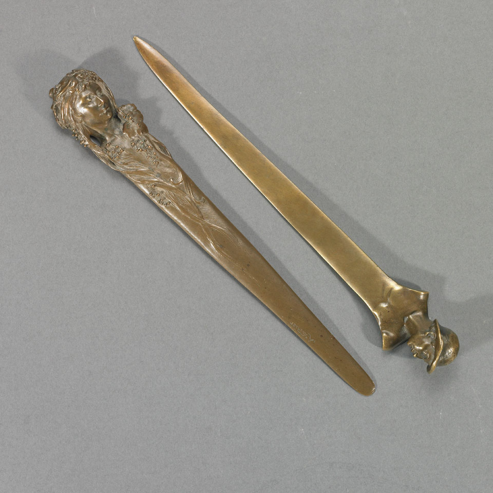 Appraisal: Two Austrian Bronze Bust Form Letter Openers c The first