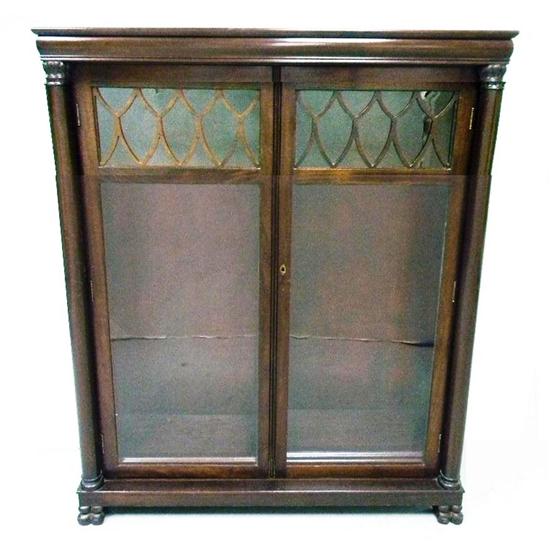 Appraisal: Classical Revival wood cabinet with double glass doors shaped mullions