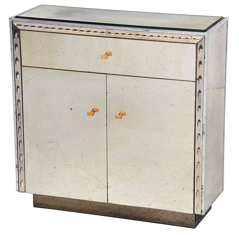 Appraisal: Modern Mirror Decorated Side Cabinet circa s beveled mirrored top