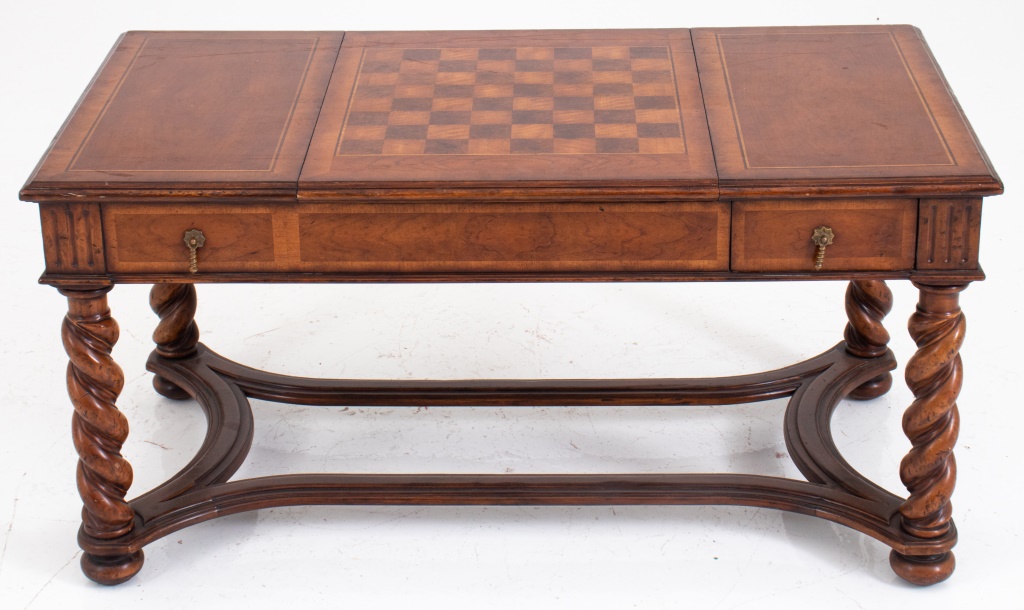 Appraisal: JACOBEAN STYLE COFFEE OR GAMES TABLE Jacobean style walnut coffee