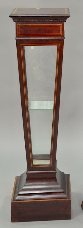 Appraisal: Custom mahogany inlaid curio stand with door ht in top