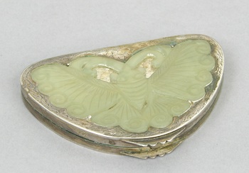 Appraisal: A Silver Compact with Carved Jadeite Butterfly Lid Bright cut