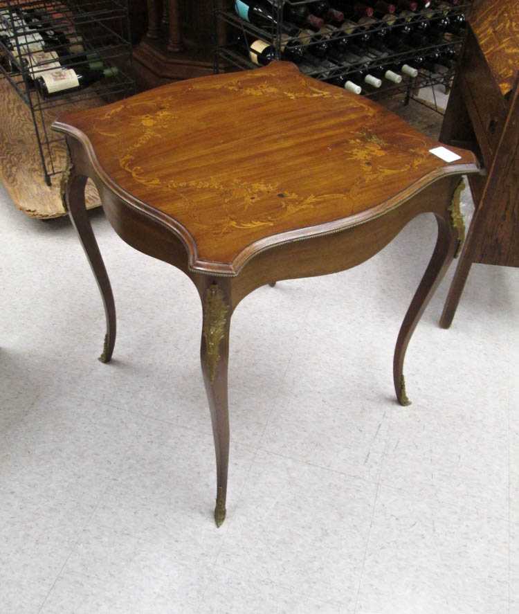 Appraisal: LOUIS XV STYLE INLAID MAHOGANY LAMP TABLE American early th