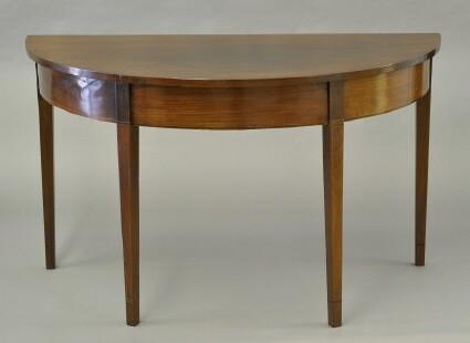 Appraisal: GEORGE III D-SHAPE CONSOLE TABLE On square tapering legs x