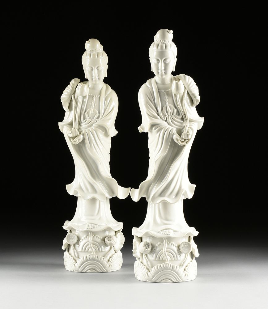 Appraisal: A PAIR OF QING DYNASTY STYLE BLANC DE CHINE PORCELAIN