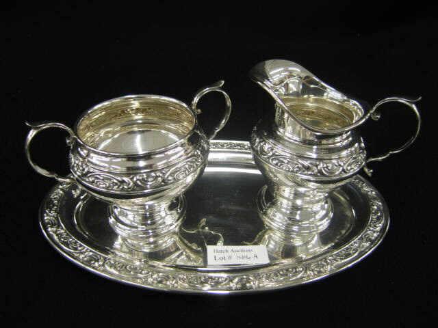 Appraisal: Gorham Sterling Silver Creamer Sugar Tray oval wild rose pattern