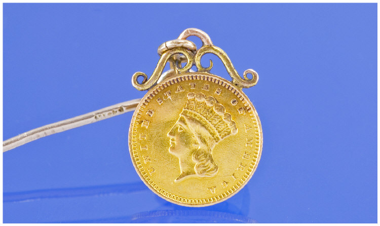 Appraisal: ct Gold Stick Pin With A Soldered Dollar Coin