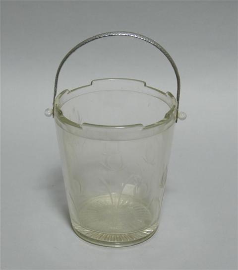 Appraisal: GLASS ICE BUCKET Fitted with a chrome swing handle the