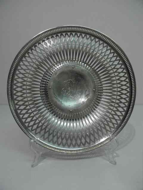 Appraisal: Reticulated sterling silver footed dish Monogrammed in center with a