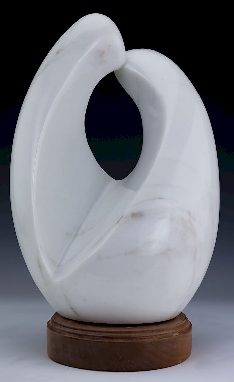 Appraisal: Modern Free Form White Marble Art Sculpture SIGNED Mystery artist