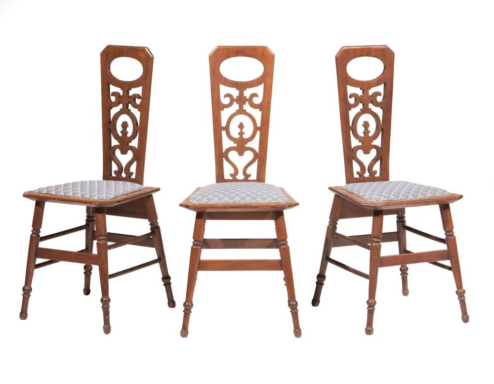 Appraisal: Three Bavarian or Swiss Walnut Hall Chairs reticulated narrow back