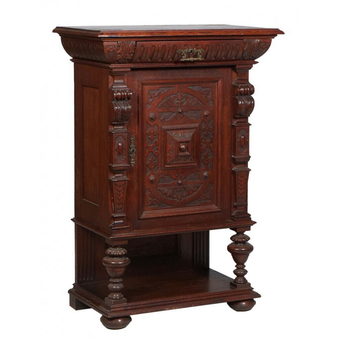 Appraisal: Continental Carved Oak Renaissance Style Cabinet th c the stepped