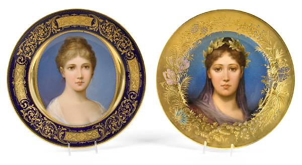 Appraisal: Two Vienna style porcelain cabinet plates Psyche and Sappho late