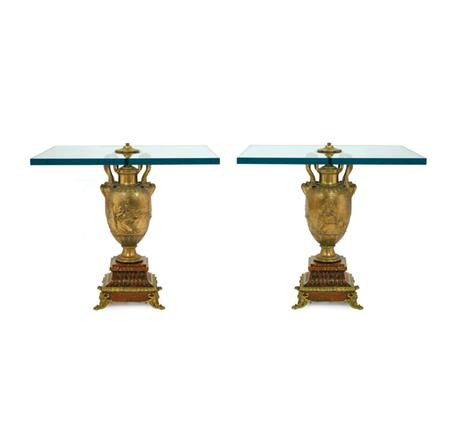 Appraisal: Companion Pair of Neoclassical Style Gilt-Bronze Rouge Marble and Glass