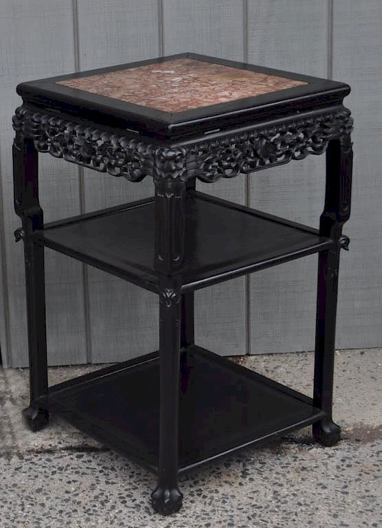 Appraisal: Chinese Carved Hardwood Marble Top Table with inset marble top