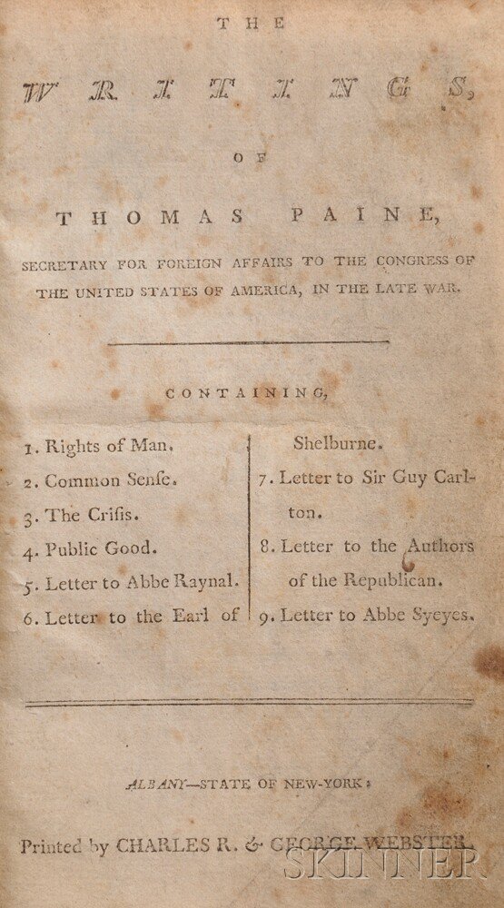 Appraisal: Paine Thomas - The Writings of Thomas Paine Albany--State of