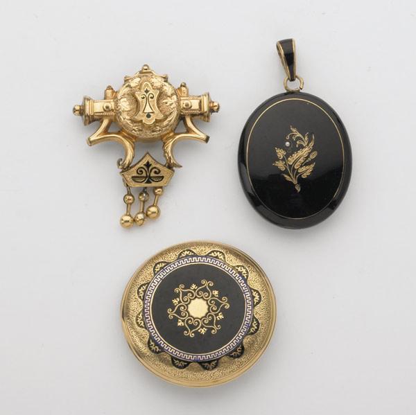 Appraisal: VICTORIAN MOURNING JEWELRY Three pieces with enamel gold or GF