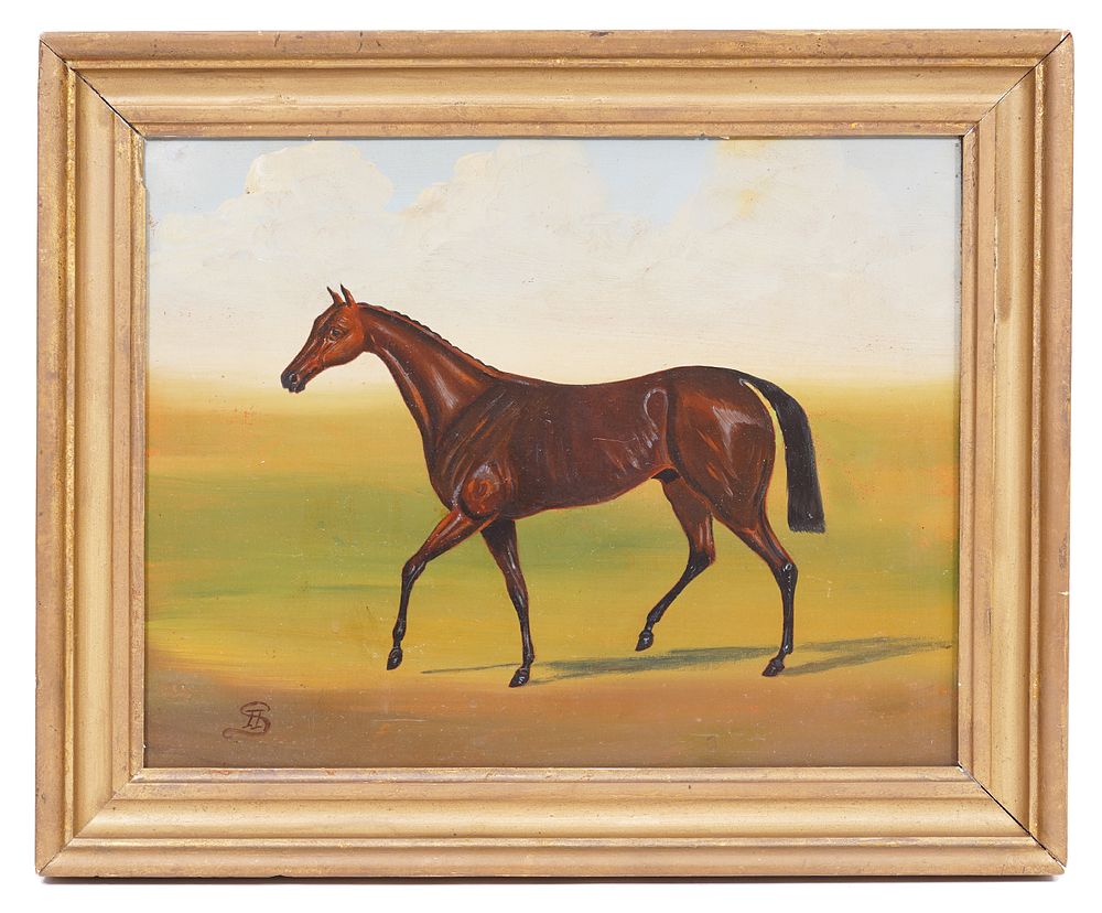 Appraisal: Horse Painting Oil on Board Oil on board painting of