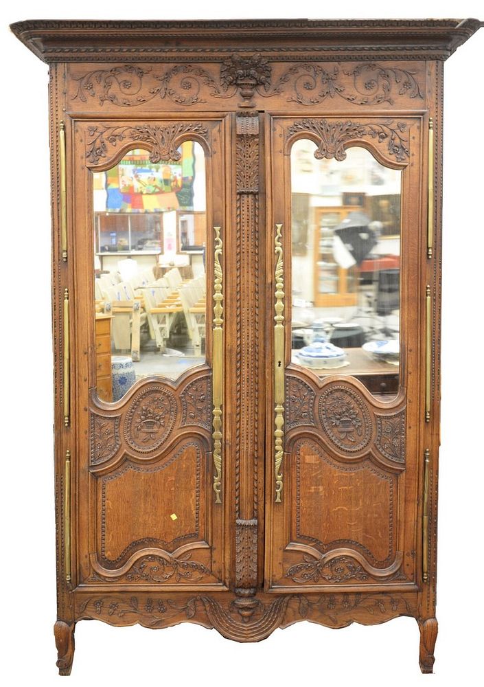 Appraisal: Louis XV Oak Armoire top with D carved basket of