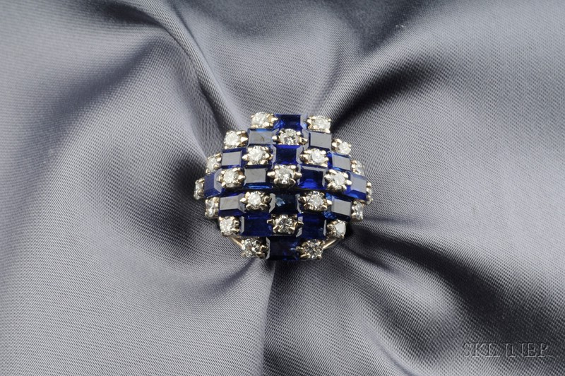 Appraisal: kt White Gold Sapphire and Diamond Ring designed as seven