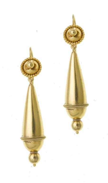 Appraisal: A PAIR OF VICTORIAN GOLD EARRINGS the pendants suspended from