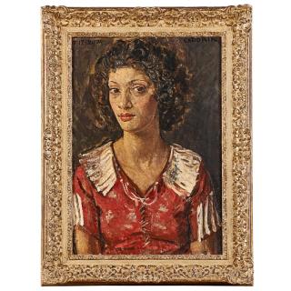 Appraisal: GUIDO CADORIN Italian Untitled woman in a red shirt Oil