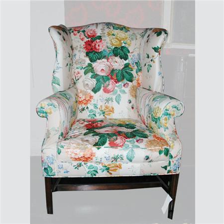 Appraisal: George III Style Mahogany Upholstered Wing Chair Estimate -